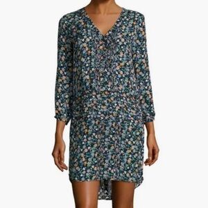Veronica Beard $495 August Mini Dress Size M Floral Silk Black Birds Ruffles